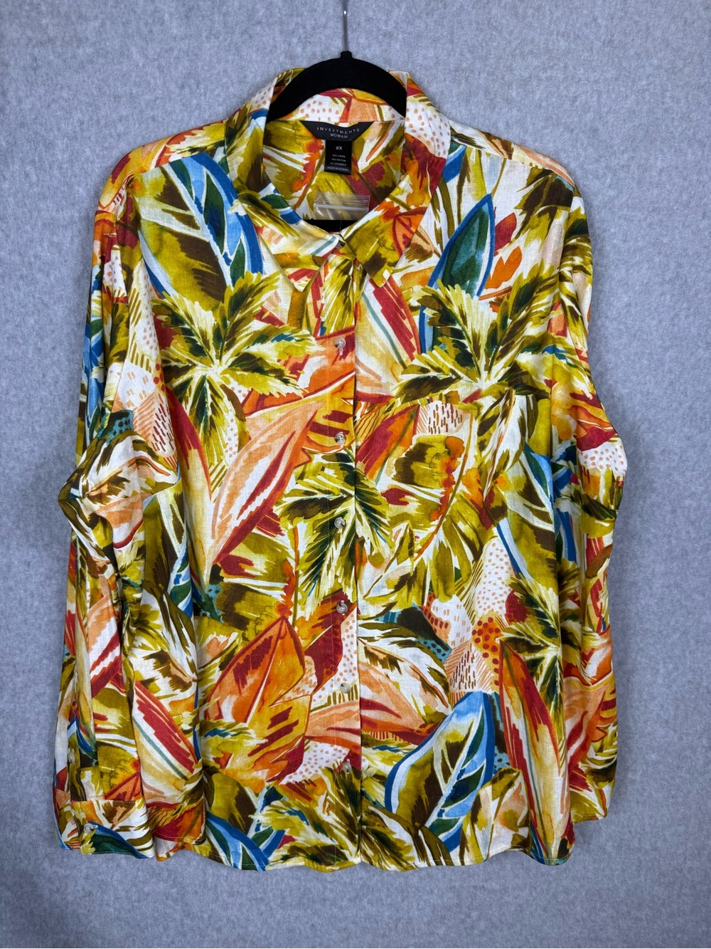 Investments Tropical Leaf Button-Up Shirt - Yellow, Green, Blue, Orange
